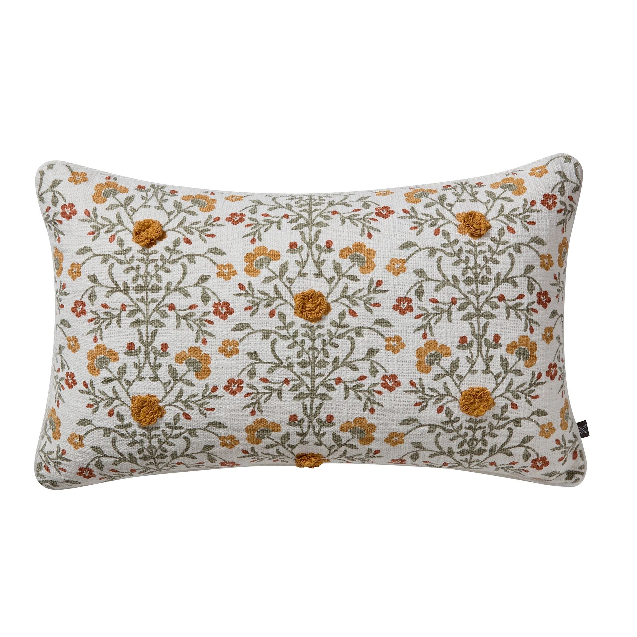 My Texas House 14" x 24" Ivory Fara Floral Cotton Slub Decorative Pillow Cover | Walmart (US)