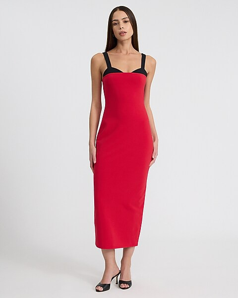 Two Tone Peekaboo Bra Sweetheart Midi Dress | Express
