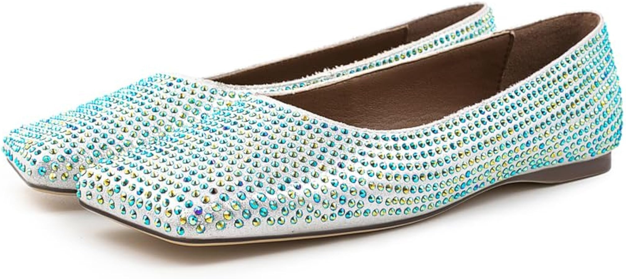 Women Ballet Flats Shoes,Sparkly Rhinestone Wedding Flats,Square Toe Comfort Fashion Ladies Loafe... | Amazon (US)