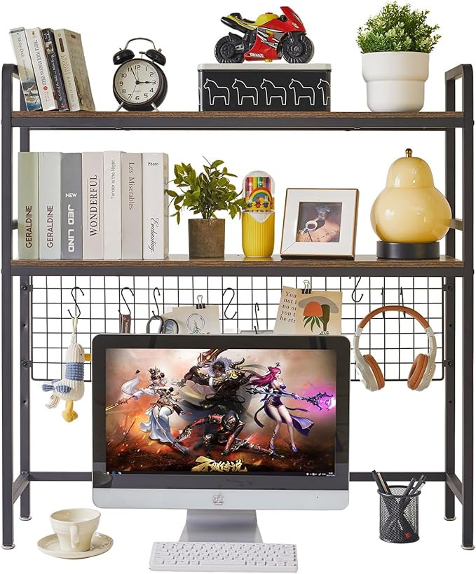 IBUYKE Computer Desktop Bookcase 2-Tier 37.5 Inch Multipurpose Wood Desk Hutch Bookshelf for Comp... | Amazon (US)