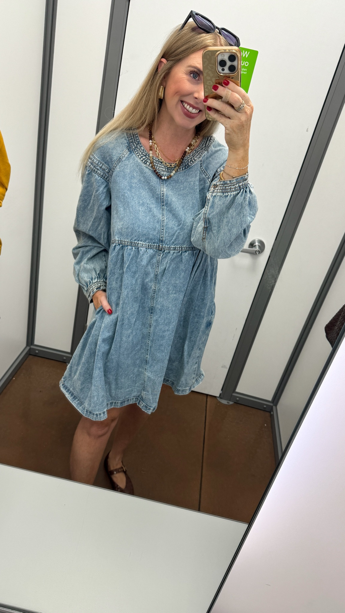 The cutest denim mini dress by scenario at Walmart! Wearing a size small

#LTKootd