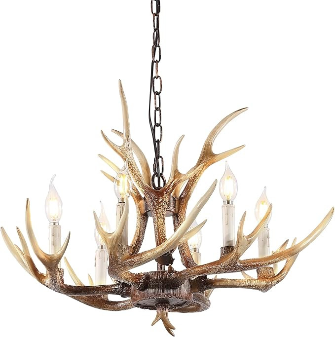 Antler Chandelier Large Rustic Hanging Vintage Farmhouse Pendant Chandelier 6 Lights for Shack Ro... | Amazon (US)