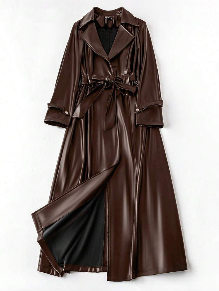 Celure Plus Size Casual Loose Fit Notched Collar Trench Coat, Autumn Winter Fall | SHEIN