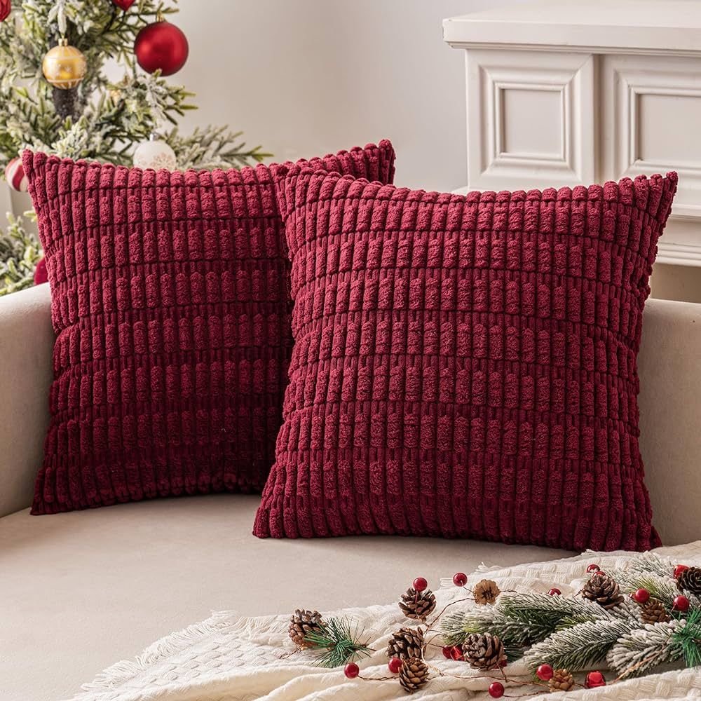 MIULEE Pack of 2 Christmas Burgundy Corduroy Decorative Throw Pillow Covers 16x16 Inch Soft Boho ... | Amazon (US)