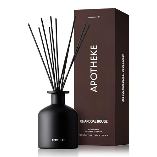 Apotheke Luxury Scented Reed Diffuser for Home, Charcoal Rouge - 6.7 Fl Oz Essential Oil Aromatherapy - 10 Rattan Scent Sticks Room Diffuser - Long-Lasting Fragrance for Bedroom, Home, Bathroom | Amazon (US)