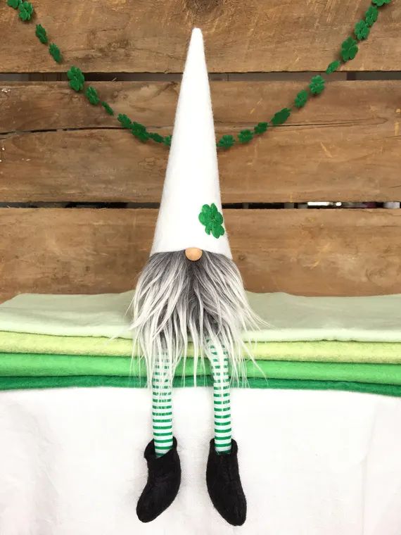 St Patrick's Day Gnome Nisse - ( 9 inch) White with Gray/white beard and legs | Etsy (US)
