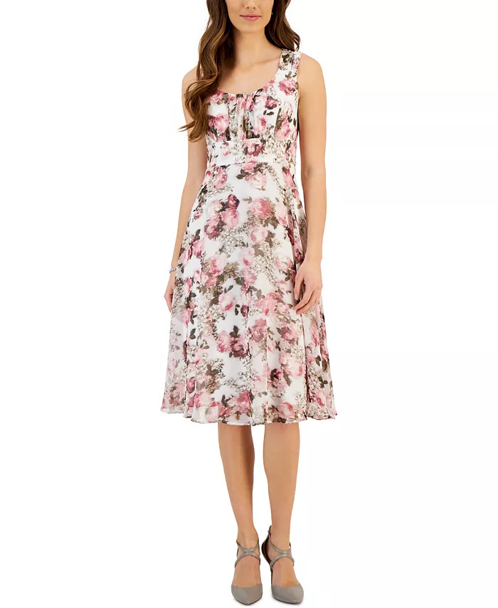 Connected Women's Printed Round-Neck Sleeveless Dress & Reviews - Dresses - Women - Macy's | Macys (US)