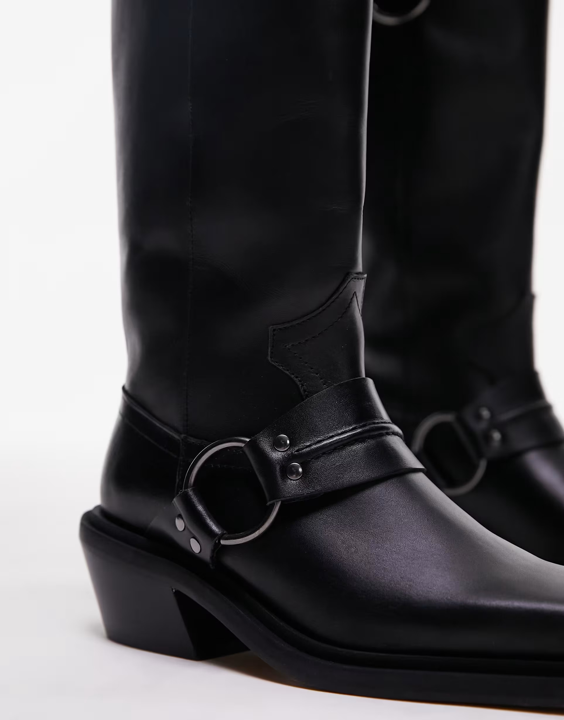 Topshop Rain premium leather western knee boots in black | ASOS (Global)