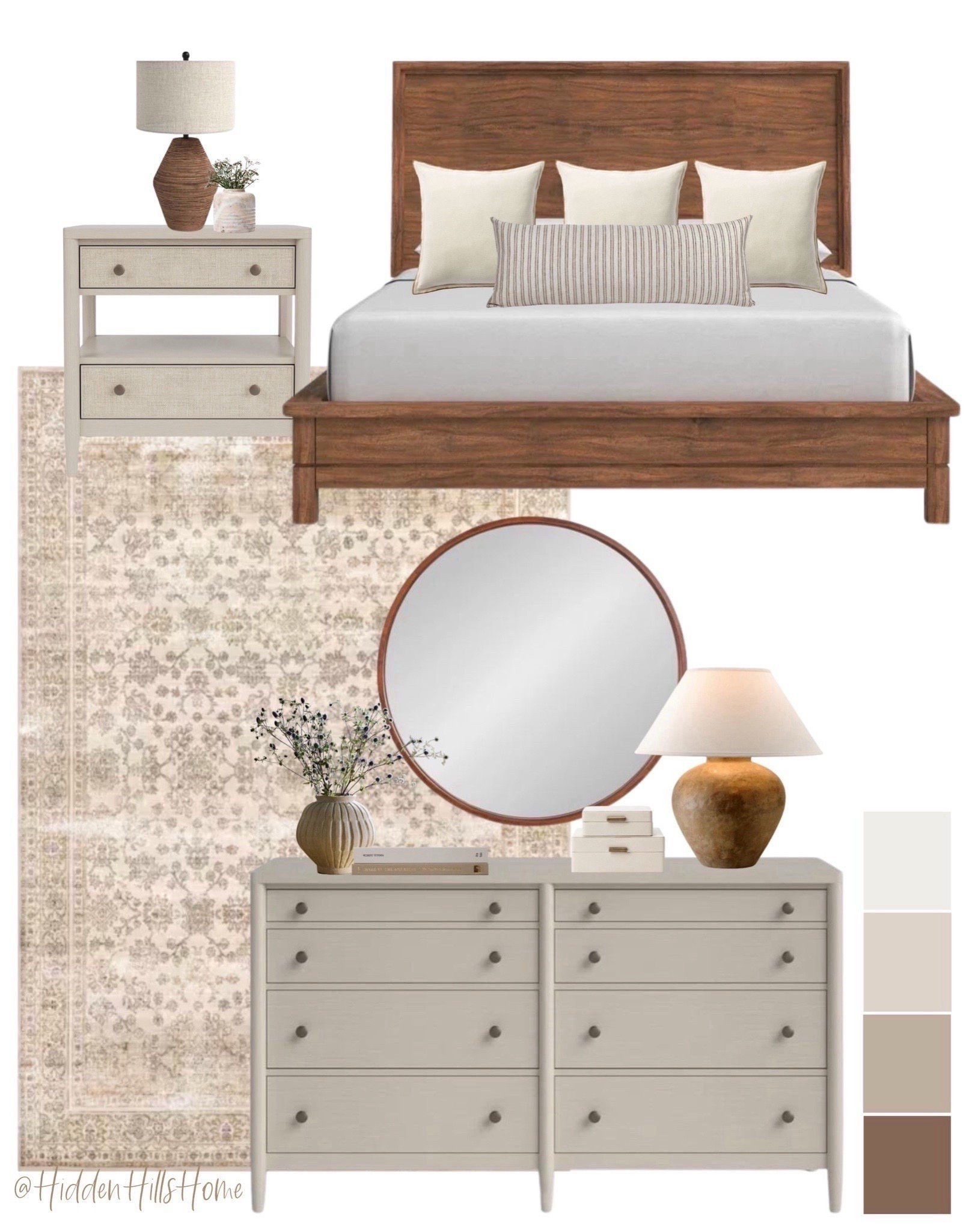 Modern classic bedroom mood board, bedroom inspo, primary bedroom mood board, master bedroom mood board, nightstand, rug #bedroom 


#LTKHome #LTKSaleAlert