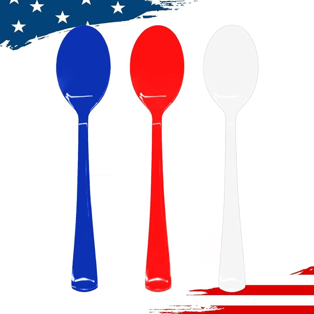 60 Pcs Red White and Blue Plastic Spoons, Independence Day Plastic Spoons, Heavy Duty Disposable ... | Amazon (US)