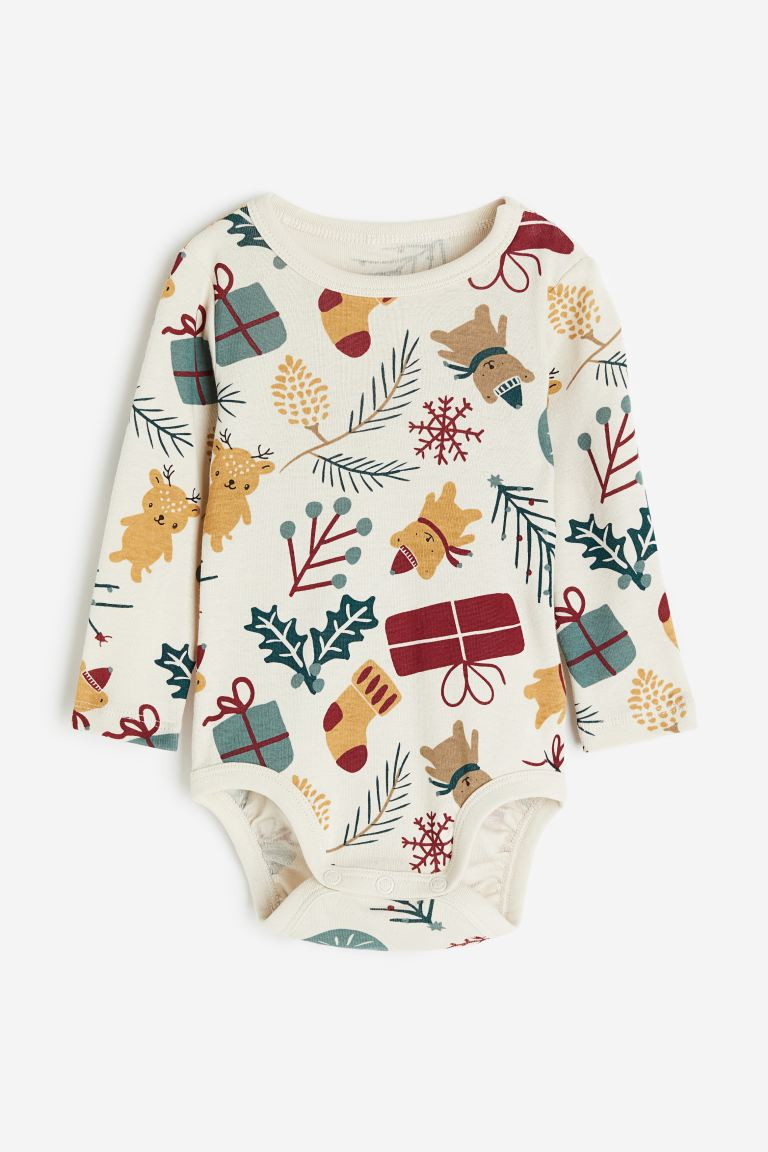 Long-sleeved Bodysuit - Natural white/patterned - Kids | H&M US | H&M (US + CA)