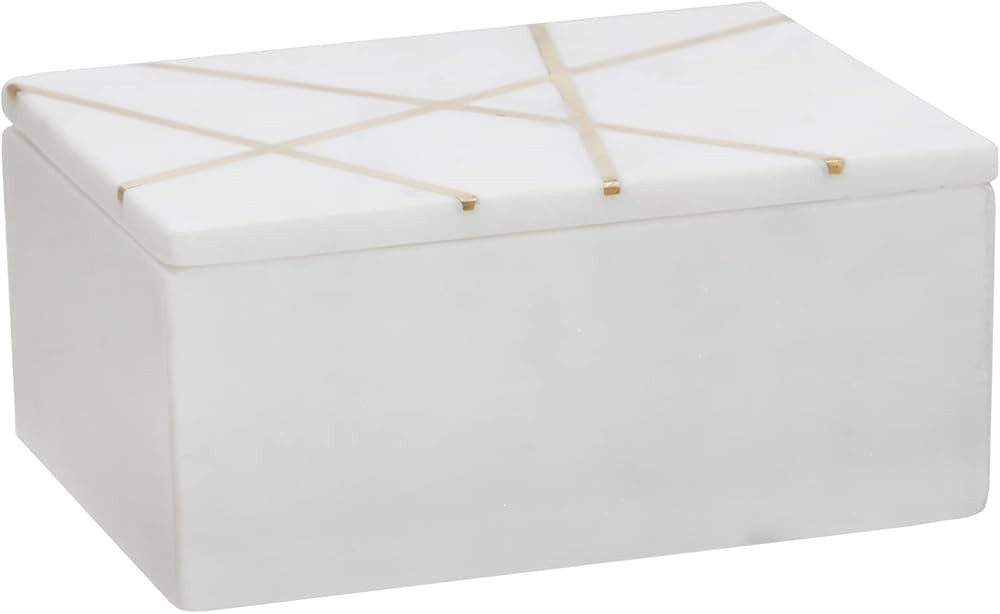 Sagebrook Home White Marble Decorative Storage Box - 7" x 5" White with Gold Geometric Inlay - Co... | Amazon (US)