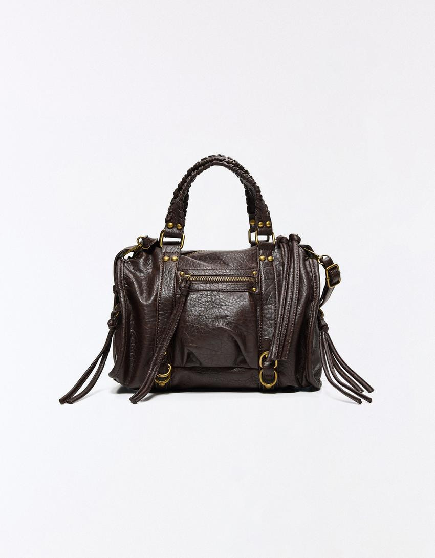 Worn-effect bowling bag with straps - Bags - Women | Bershka UK