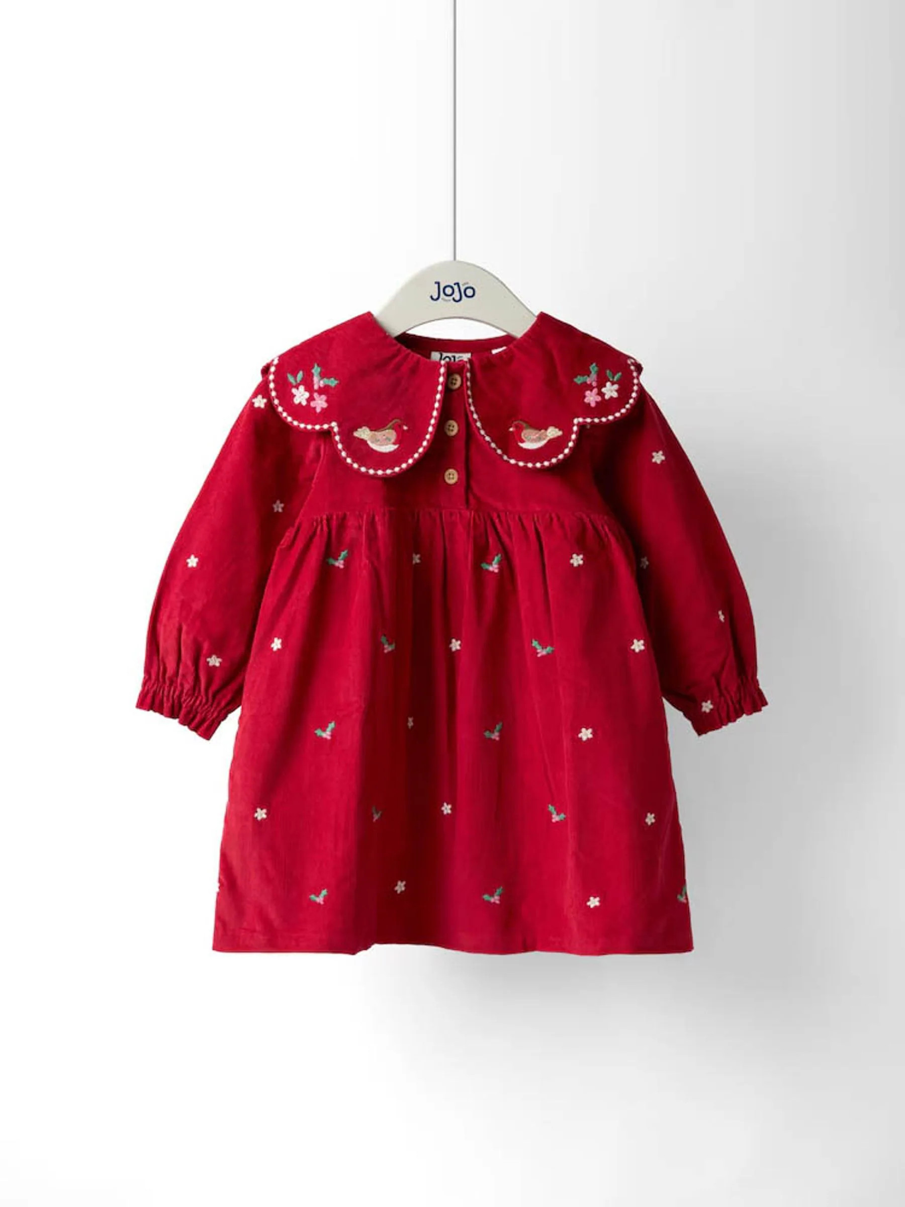 Jojo Maman Bébé JoJo Maman Bébé Red Christmas Embroidered Collar Cord Dress | Next US