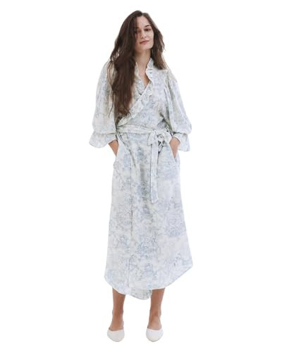 NOTHING FITS BUT 100% Cotton Muslin Maternity Robe, Nursing & Delivery Gown with Adjustable Belt & Puffed Sleeves, Nightgown for Postpartum, Flowy Pregnancy Robe for Moms to Be, Baby Blue, XL | Amazon (US)