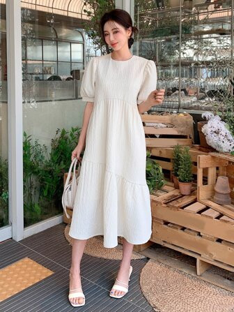 DAZY Puff Sleeve Ruffle Hem Smock Dress | SHEIN