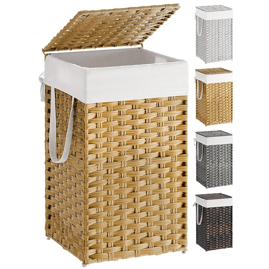 SONGMICS Laundry Hamper with Lid, 17.2 Gallon (65 L) Synthetic Rattan Clothes Laundry Basket with... | Amazon (US)
