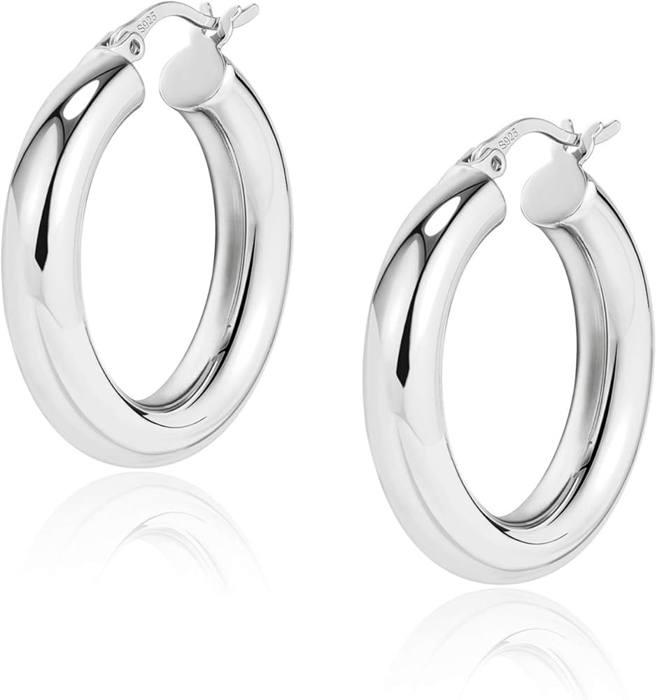 Chunky Hoop Earrings Thick Hoops for Women | Classic Thick Shiny Polished Round-Tube Chunky Hoop Ear | Amazon (US)