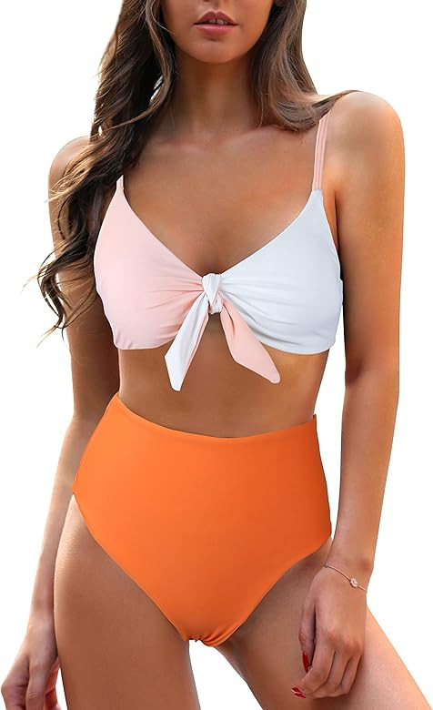 Blooming Jelly Womens High Waisted Bikini Set Tie Knot High Rise Two Piece Swimsuits Bathing Suit... | Amazon (US)
