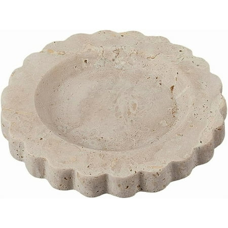 Scalloped Marble Tray Natural Travertine Tray Flat Round Handmade Marble Stone Decorative Plate Jewelry Cup Coffee Soap Storage Dish for Vanity Bathroom Study Kitchen Home Decor 5.63 Inch | Walmart (US)