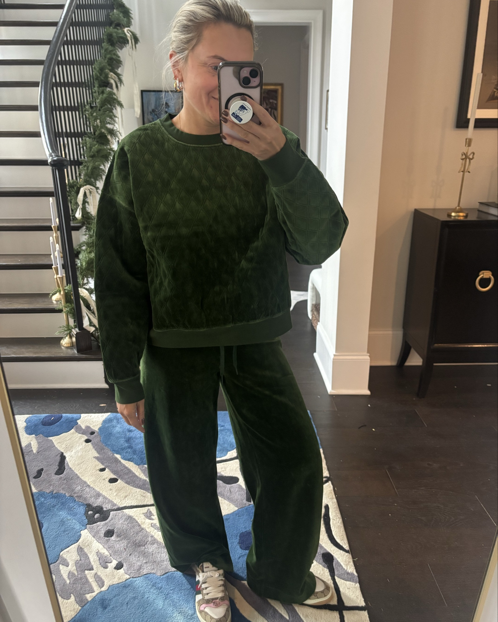 A FAB lounge set for holiday!  Gorgeous, luxe, chic and comfy.  Wearing a small in both pieces.  And swipe to see the earrings to live in.  Also my huggie earrings I’ve owned for years almost never take off and always get asked about.  A teen gift!!!  Best sellers excellent gift 

#LTKmomlife #LTKHoliday #LTKGiftGuide