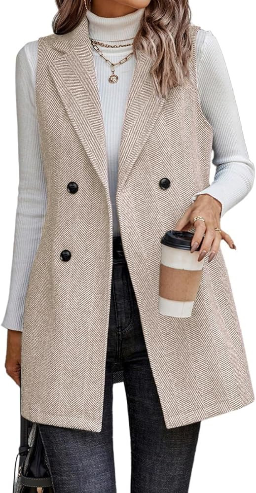 IDEALSANXUN Long Vest for Women Sleeveless Tweed Blazer Fall Jackets Cardigan Outerwear | Amazon (US)
