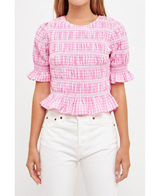 English Factory Women's Gingham Smocked Puff Sleeve Top - Macy's | Macy's