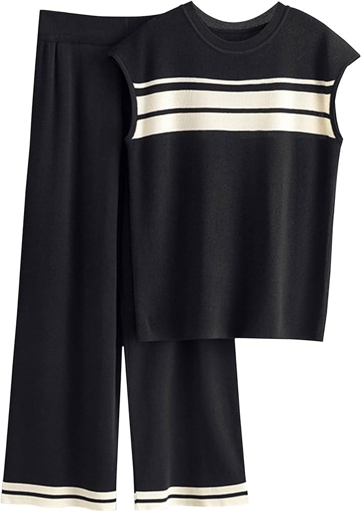 Women's 2 Piece Outfits Lounge Sets Sleeveless Knit Sweater Sets Loungewear Tracksuits | Amazon (US)