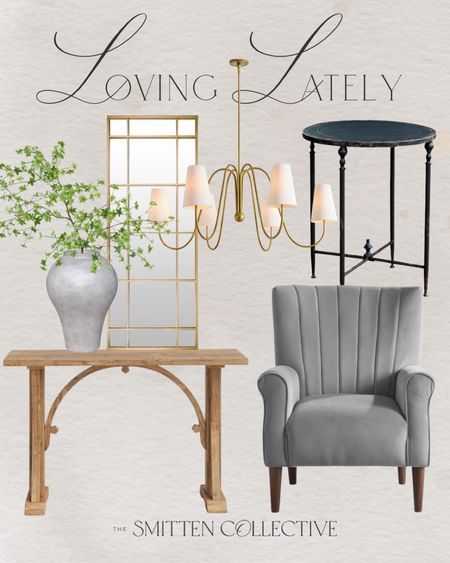 Loving these home finds including this Walmart velvet accent chair, arch console, large pottery vase and oversized greenery, window pane wall mirror, swoop chandelier, and round iron side table!

#LTKstyletip #LTKhome #LTKsalealert