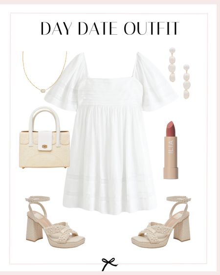 This short and white dress is cute for a fun day date look during spring! Pair with cute heels and purse to finish the look. Great option for spring and summer. 

#LTKstyletip #LTKbeauty #LTKSeasonal