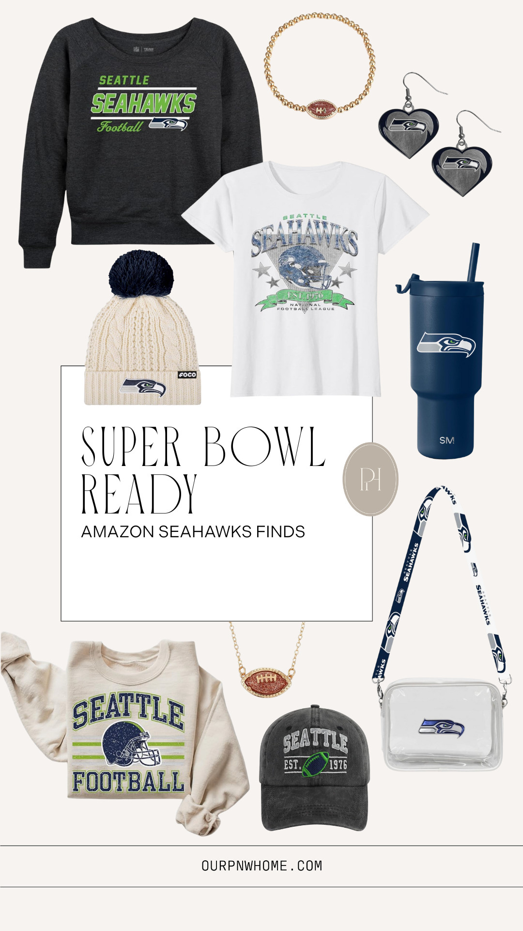 Loving these Amazon finds for game day! Perfect for cheering the Seahawks to victory this coming Super Bowl!

Seahawks gear, game day looks, Super Bowl party outfit, Super Bowl look, Seahawks fans, Seahawks sweatshirt, crewneck sweatshirt, Seahawks tee, Seahawks t-shirt, football bracelet, football necklace, Seahawks earrings, Seahawks tumbler, clear stadium bag, Seahawks beanie, Seahawks cap, football gear 

 #LTKgrwm #LTKootd #LTKSeasonal