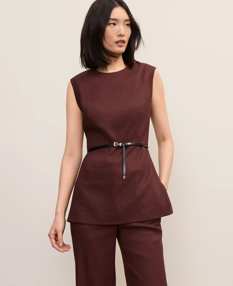 The Long Crew Neck Top in Linen Blend | Ann Taylor