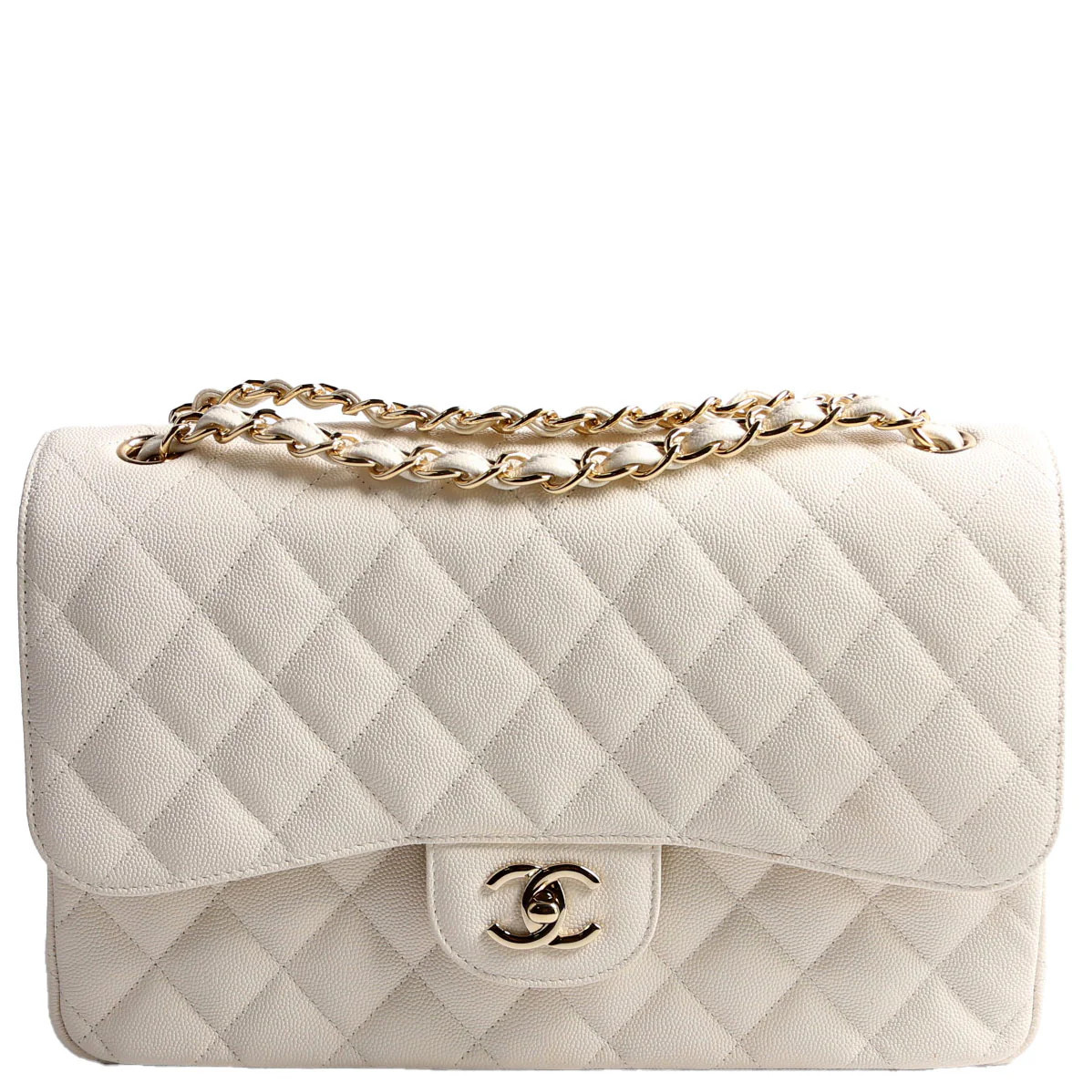 Classic Flap jumbo Caviar 20-23 White | Keeks Designer Handbags