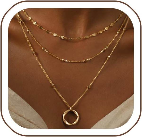 3 Pcs 14K Gold Plated Layered Necklaces for Women, Gold Necklace Stack | Amazon (US)