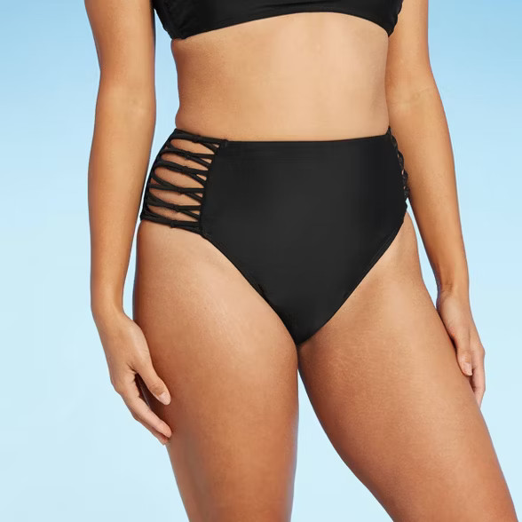 Juniors' Strappy Knotted High Waist Cheeky Bikini Bottom - Xhilaration™ Black | Target