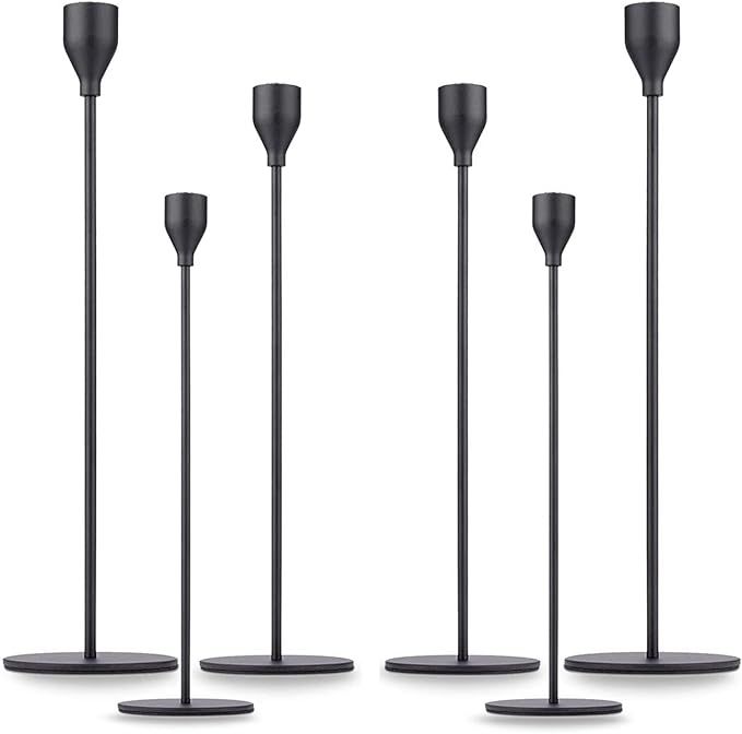 Matte Black Taper Candle Holder Set of 6, Tall Candlestick Holders , Metal Vintage Candle Sticker... | Amazon (US)