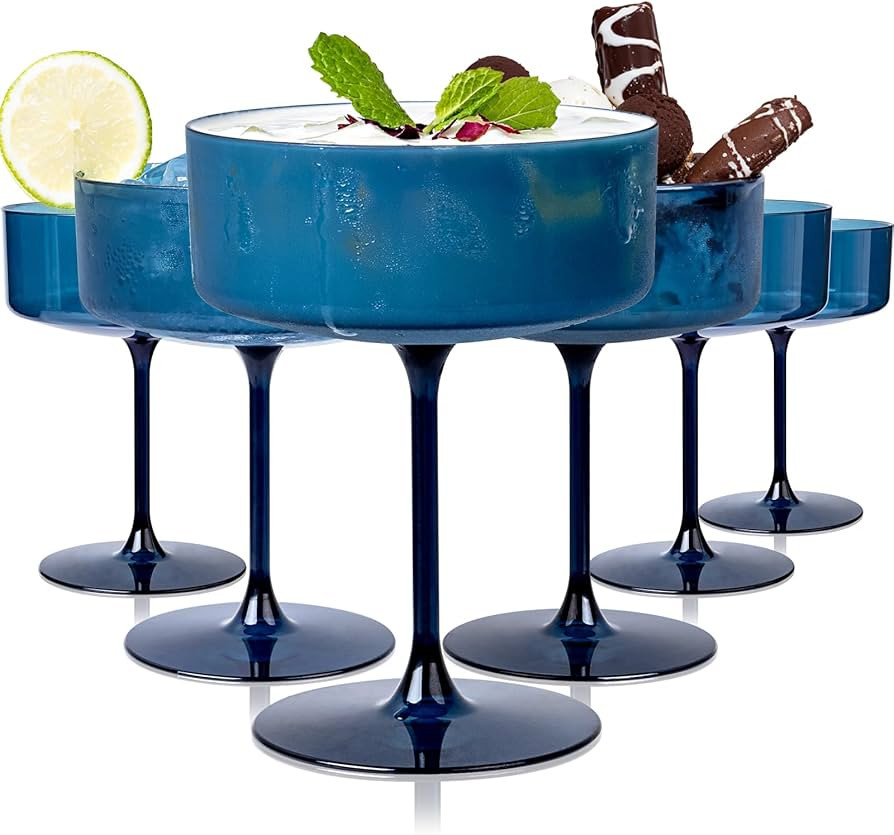 Ciaell 12PCS Plastic Martini Glasses - 10 Oz Blue Disposable Coupe Glasses with Stem - Heavy Duty... | Amazon (US)