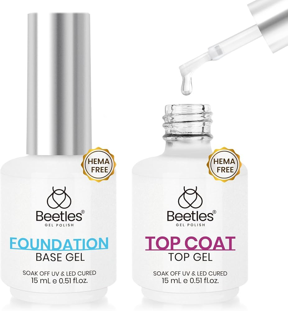 Beetles 2Pcs Hema Free Gel Base and Top Coat Set No Wipe, Upgraded Mild Formula Glossy Top Coat L... | Amazon (US)
