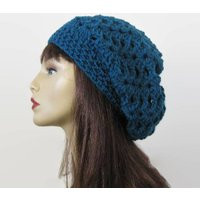 Blue Slouchy Hat Teal Slouch Beanie Crochet Hat Crochet Women's Beret Turquoise Knit | Etsy (US)