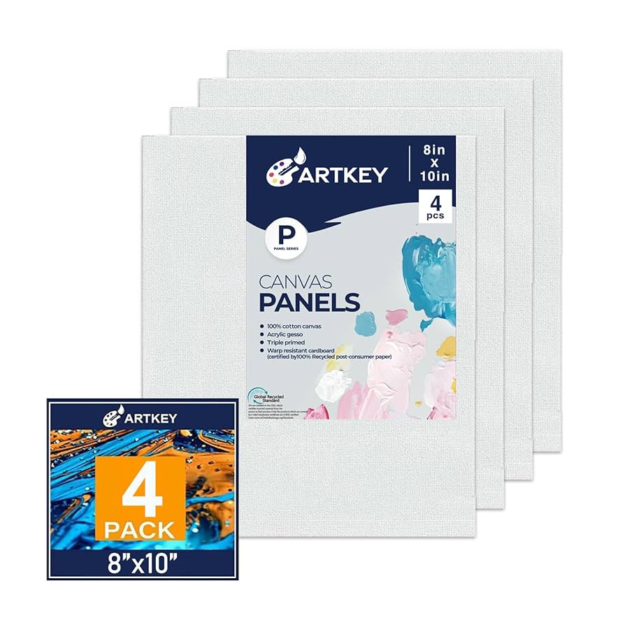 Artkey Canvases for Painting, 8x10 Inch 4-Pack, 10 oz Primed 100% Cotton White Blank Canvas Board... | Amazon (US)