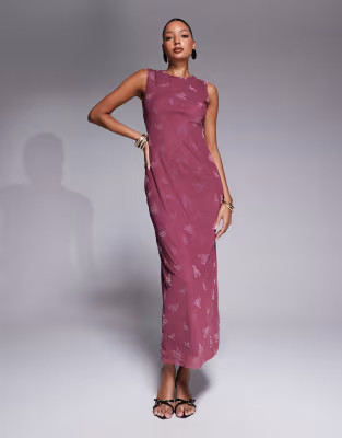 ASOS DESIGN maxi burn out floral grown on neck column dress in dusky pink | ASOS | ASOS (Global)