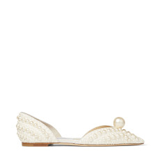 White Satin Flats with All-Over Pearl Embellishment | Jimmy Choo (US)