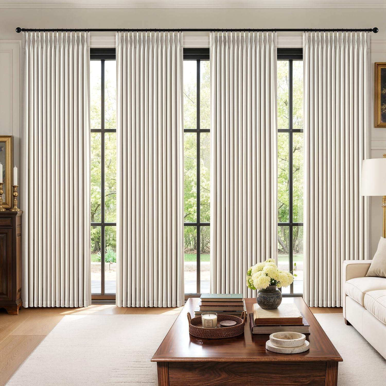 MIULEE Pinch Pleated 100% Blackout Curtains 40"x92" Long Birch 4 Panels Set | Amazon (US)