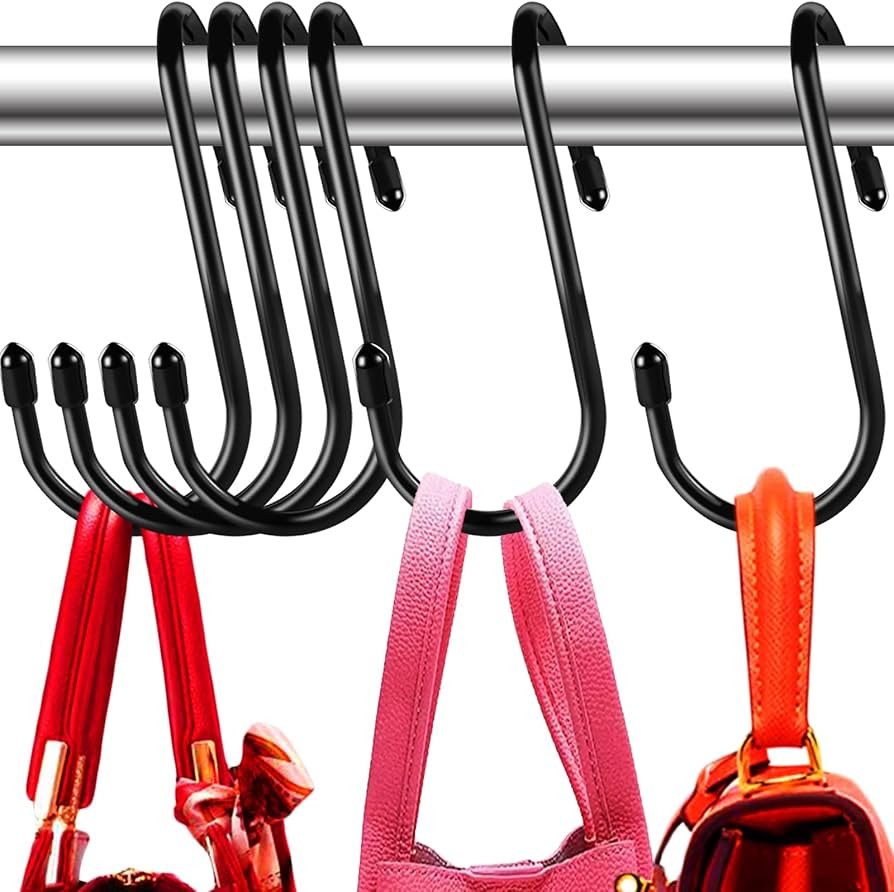 12 Pack Large Purse Hanger for Closet, Vinyl Coated Twist Design Purse Hooks, S Hooks for Hanging... | Amazon (US)