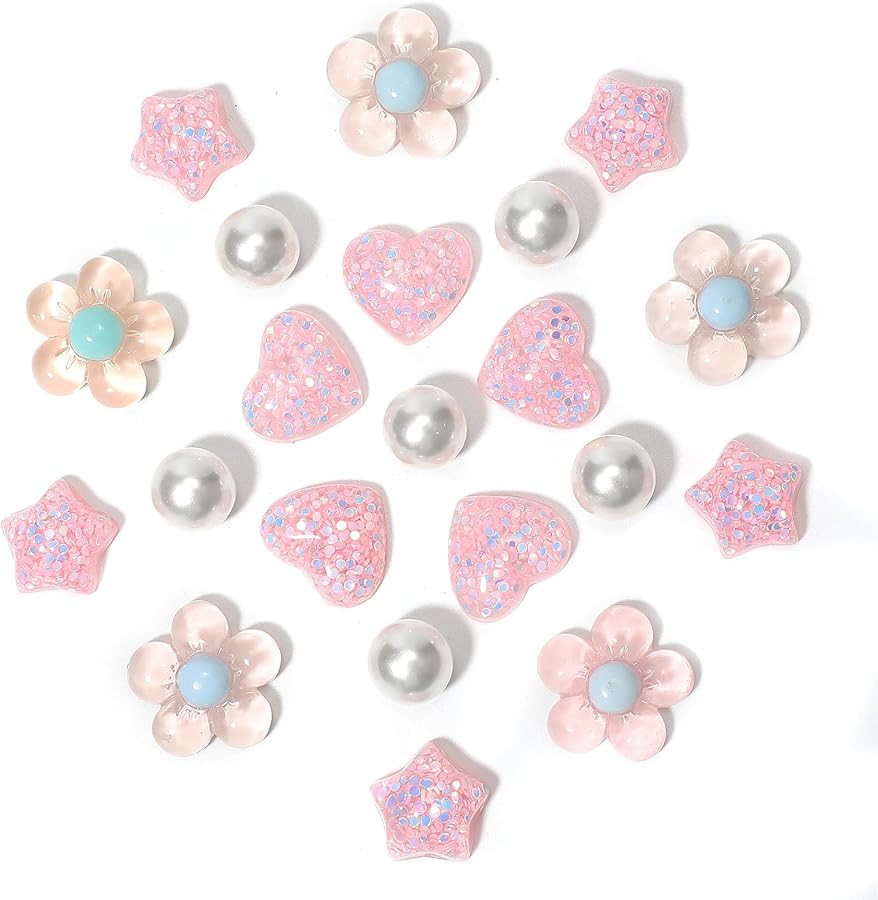 21Pcs Flower Shoe Charms for Clog Sandals, Heart, Star, Pearl Charms Accessories for Girls, DIY S... | Amazon (US)