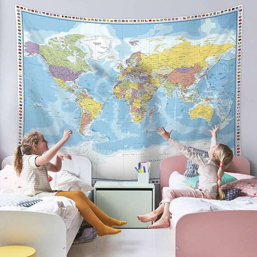 Large World Map Tapestry Wall Hanging For Kids Educational With Country Flags for Classroom Decor... | Amazon (US)