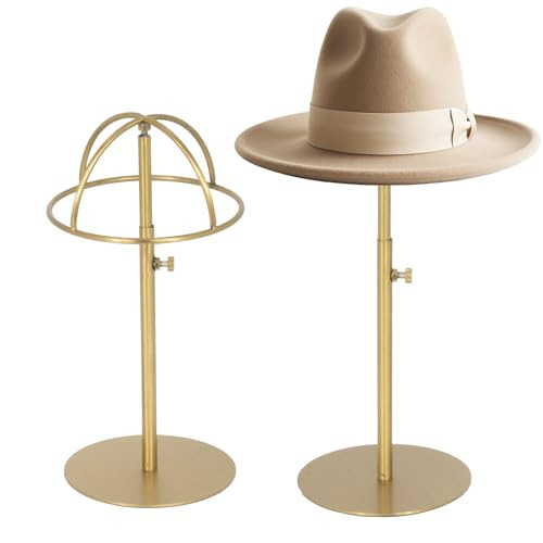 MCKECHSION Hat Display Stand 2PCS Stainless Steel Brushed Nickel Titanium Hat Stand Metal Golden Adjustable Height Cap Rack Showcase Fingerprint Resistant for Home Boutique Retail Store | Amazon (US)