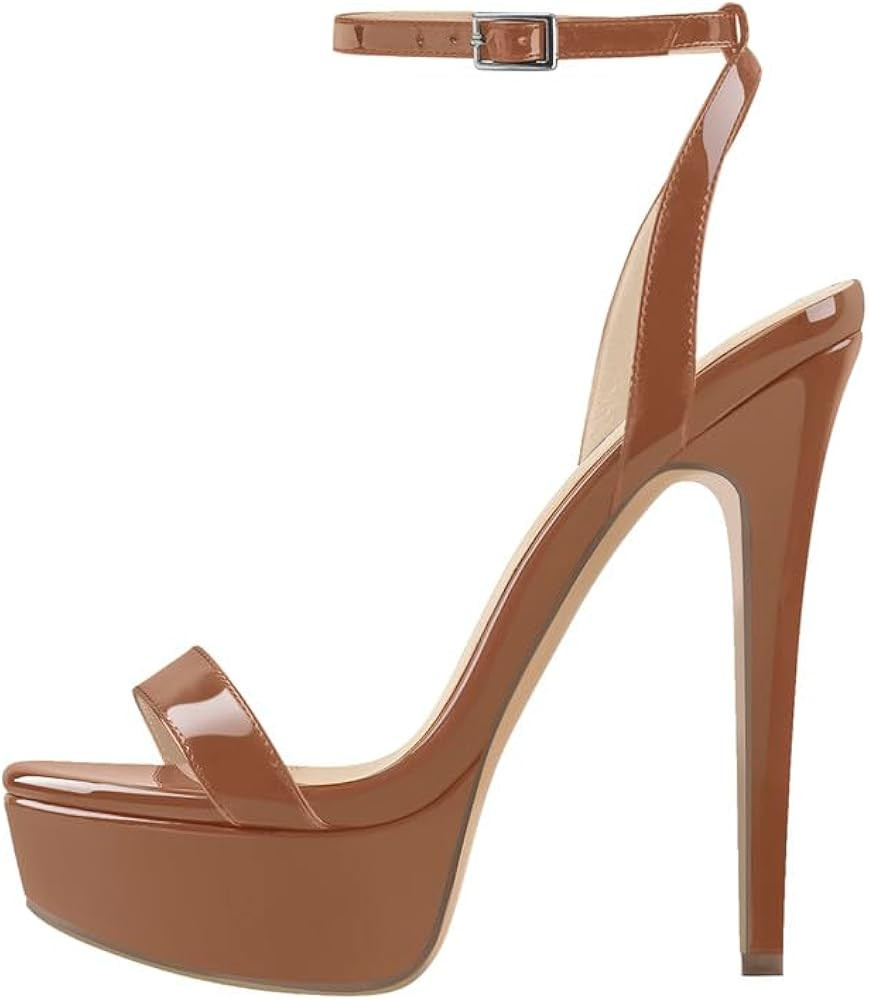 Platform Stiletto High Heels for Women, Round Open Toe Ankle Strap Sexy Heeled Sandals for Weddin... | Amazon (US)