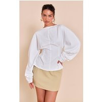 White Woven Boatneck Fitted Blouse | PrettyLittleThing US