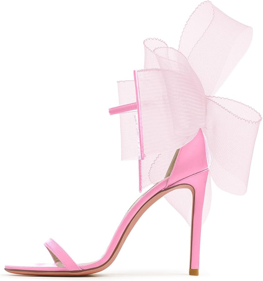 Coutgo Women's Bow Heels Open Toe Stiletto Heels One Strap Party Summer High Heeled Sandals Asymm... | Amazon (US)